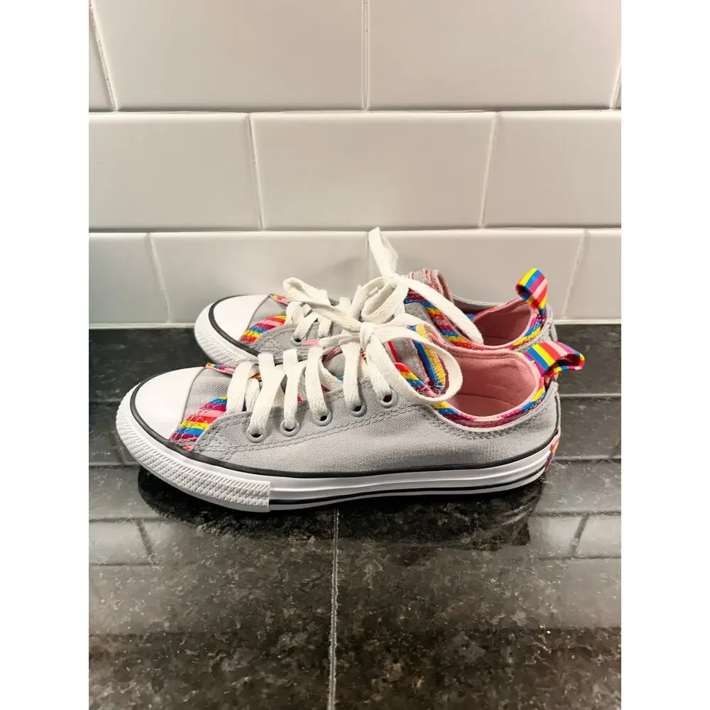Converse All Star Girls Rainbow Stripe Low Sneaker Shoes Running‎ 669818F Gray 2